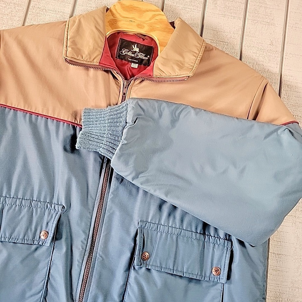 Golden Fleece Winter Ski Jacket Mens XXL Blue Tan 3M Thinsulate Cold Sweater USA